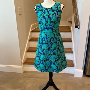 Blue and Green Patterned J.Crew Women's Dress Size 10
